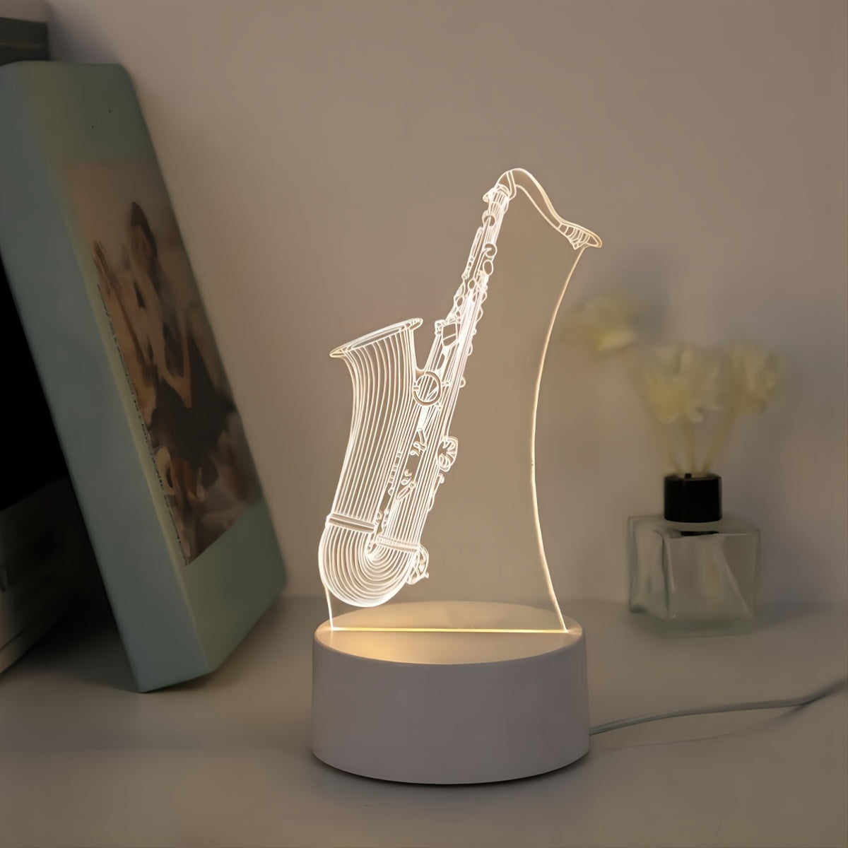 SaxGlow - 3D Lampa nocna LED w kształcie saksofonu, zasilana przez USB