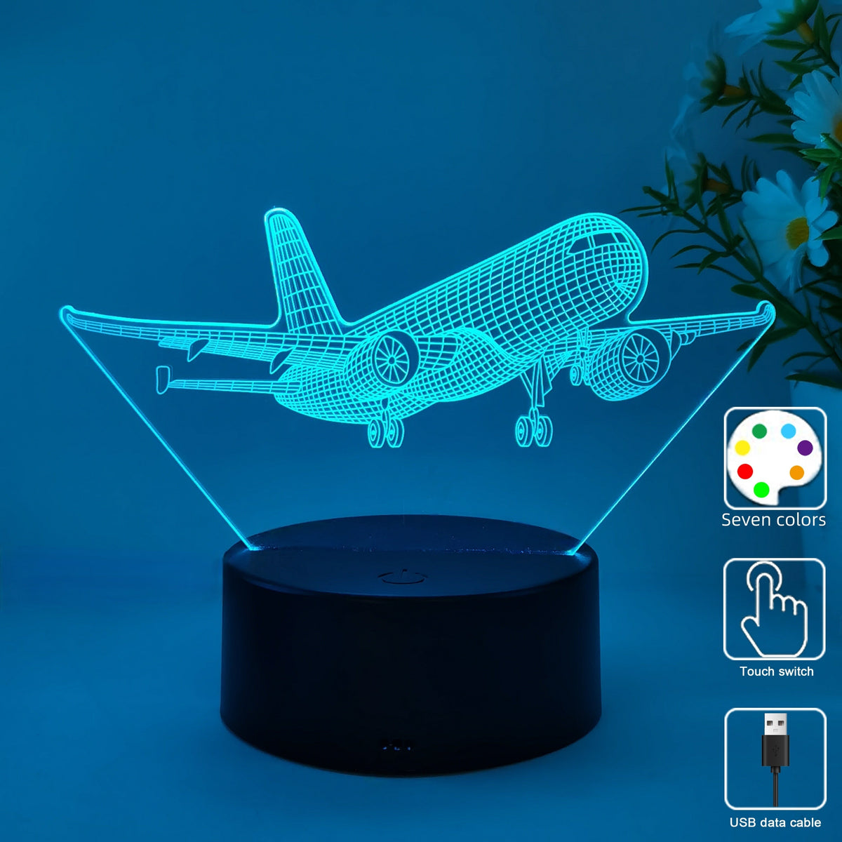 SkyGlow - 3D Samolot Akrylowa Lampka Nocna z USB, LED Lampka Stołowa