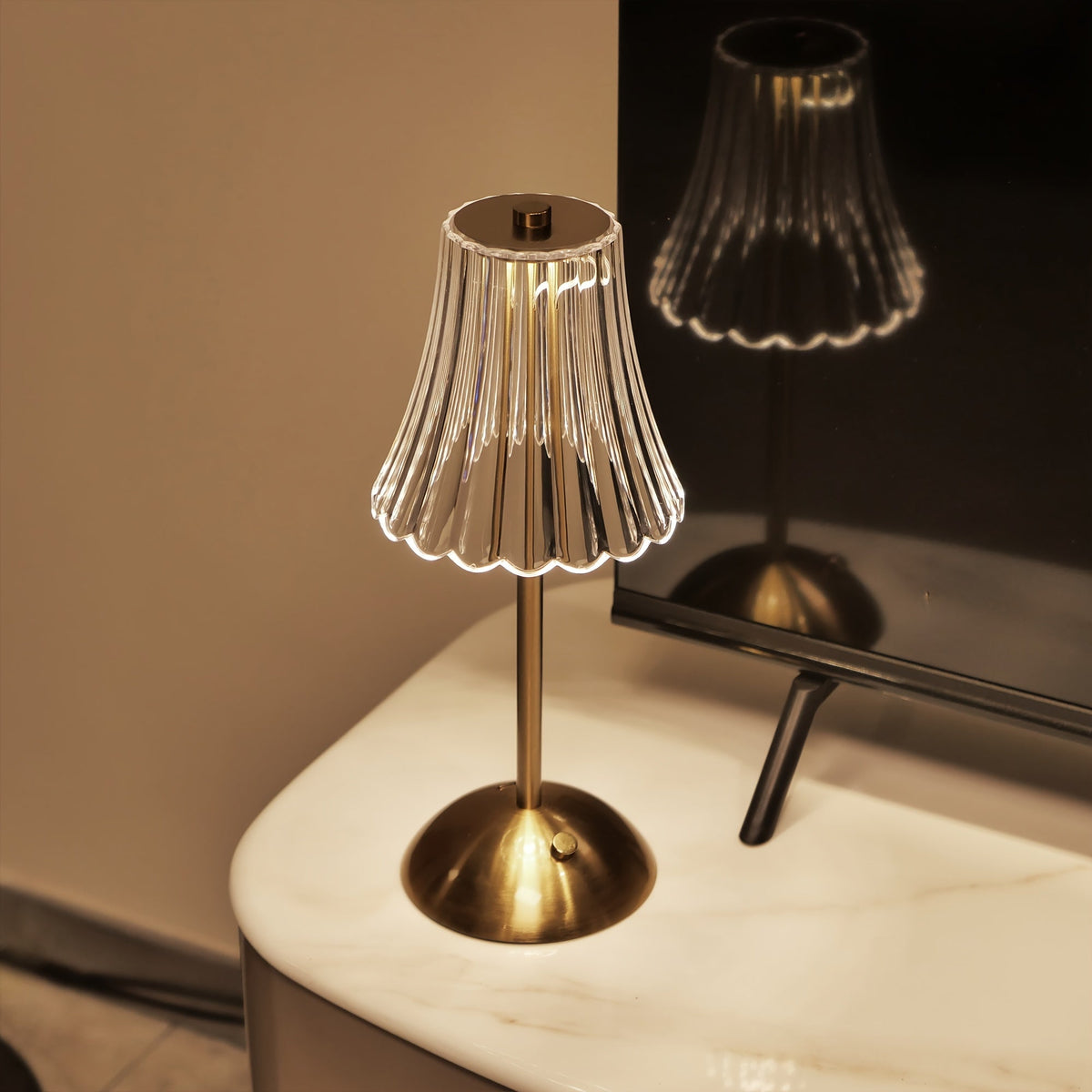 Crystaluxe - Lampa Stołowa LED z Kryształami z Dotykowym Sterowaniem, Trzy Kolory Światła