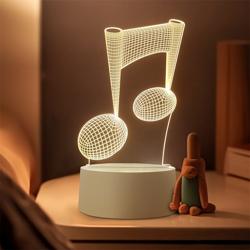 LumiNote - Akrylowa Lampa Nocna w Kształcie Nuty Muzycznej, 3D LED Ramka, Zasilana przez USB