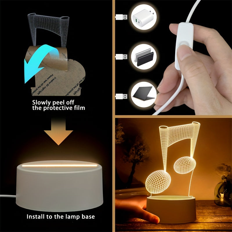 LumiNote - Akrylowa Lampa Nocna w Kształcie Nuty Muzycznej, 3D LED Ramka, Zasilana przez USB