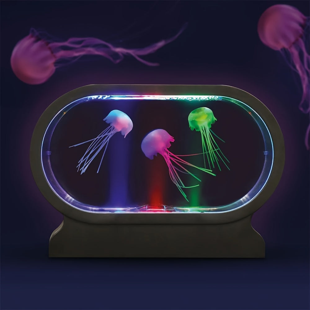 LumiJelly - Lampa Stołowa LED Meduza, Symulacja Akwarium w 3 Kolorach, Zasilana Baterią, Światło Dekoracyjne