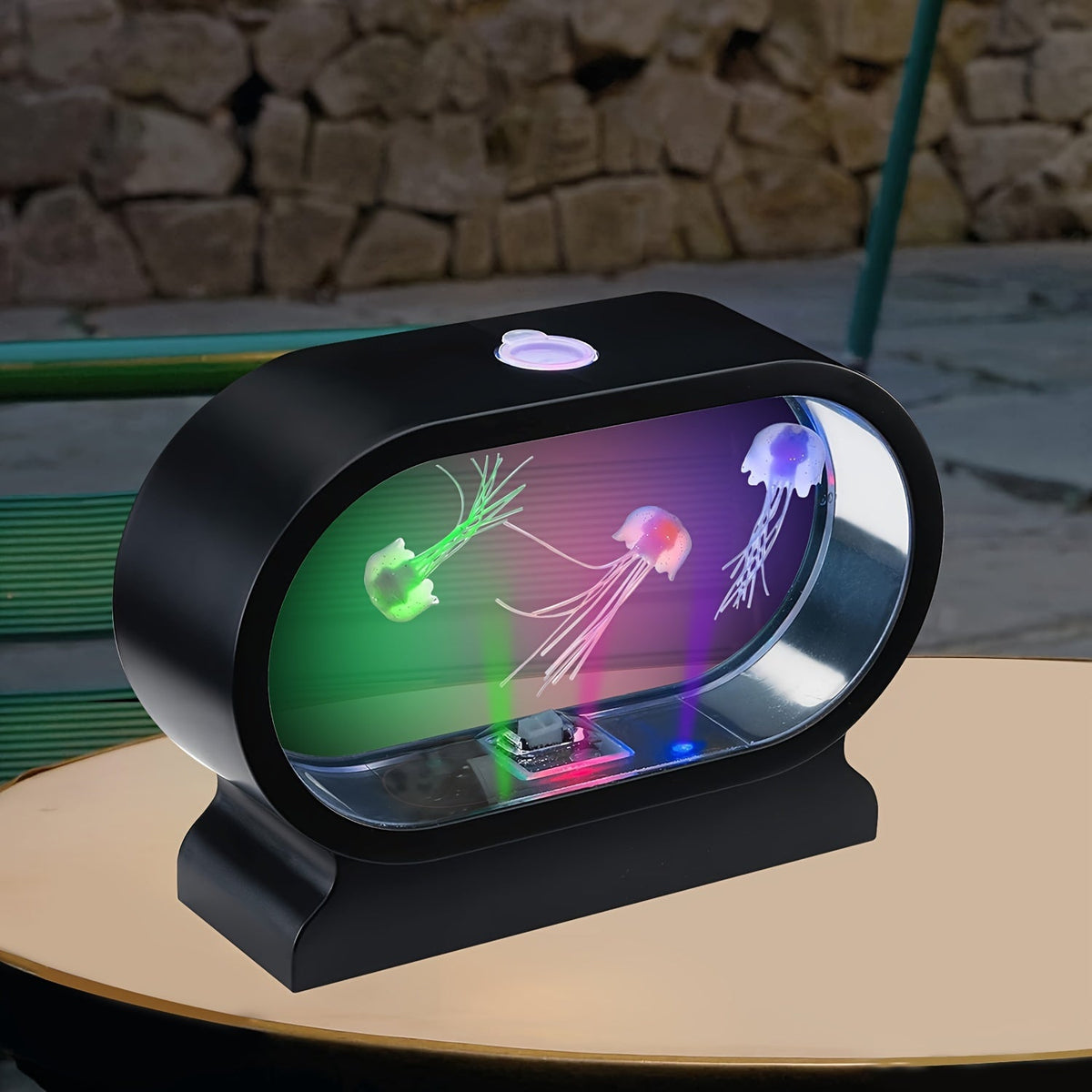 LumiJelly - Lampa Stołowa LED Meduza, Symulacja Akwarium w 3 Kolorach, Zasilana Baterią, Światło Dekoracyjne
