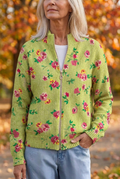 Constance | Rosa Blommig Lime Zip Cardigan