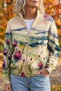 Zelda | Skotsk Tistel Landskap Zip Cardigan