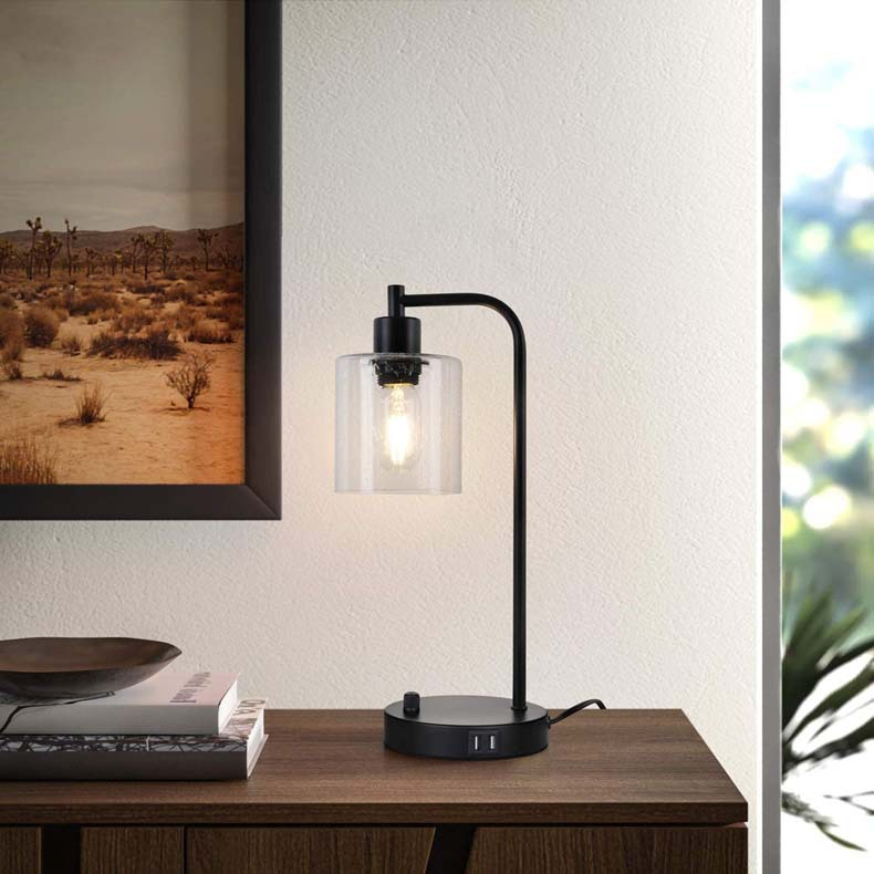 Industrialna Lampa Nocna - 3-stopniowa Lampa z USB i Szklanym Kloszem